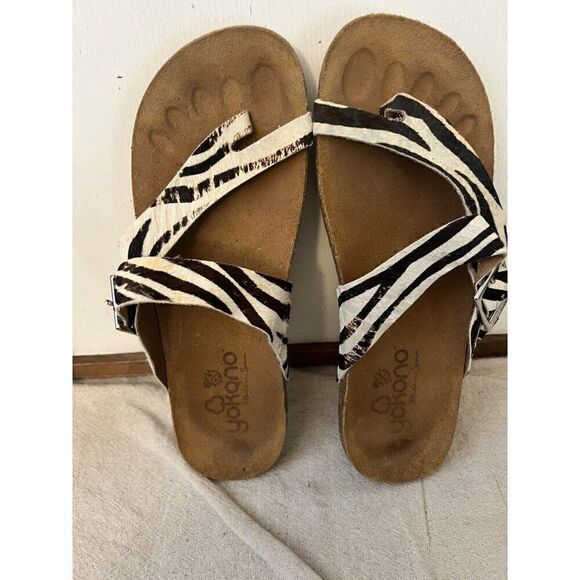Yokono Calf Hair Animal Print Ibiza Zebra Sandals 7.5 - Picture 1 of 7